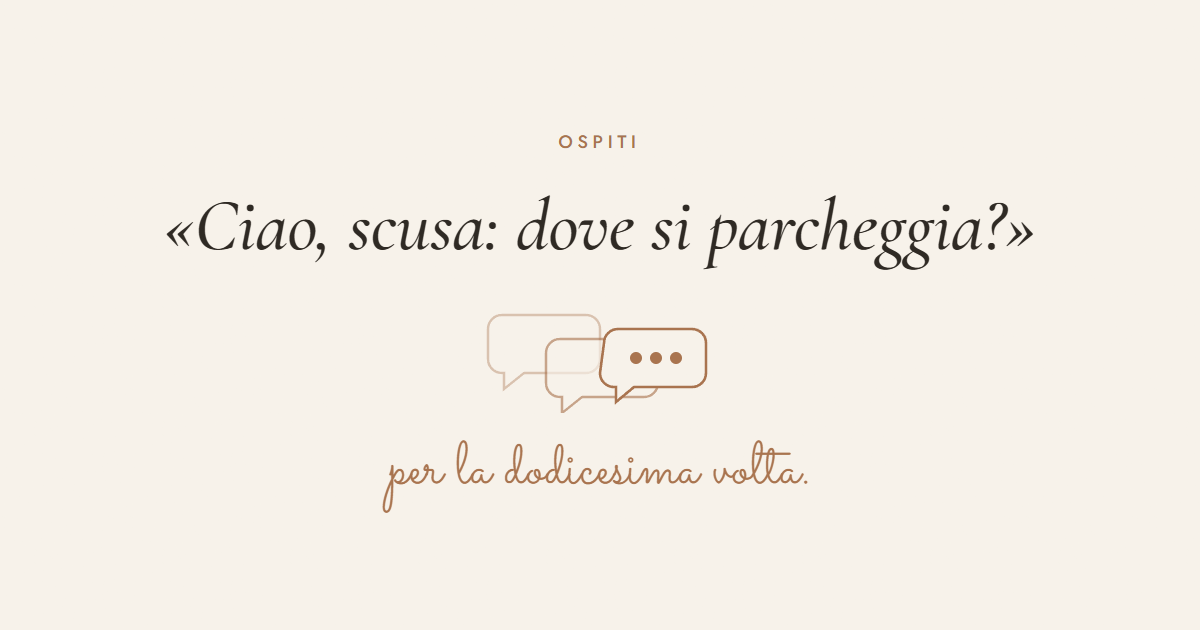 Bolle di chat sovrapposte con la domanda di un ospite su dove parcheggiare