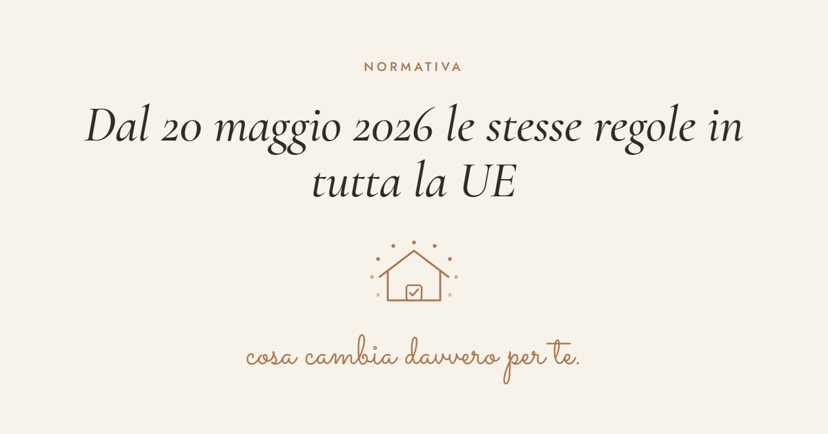Casa con segno di spunta di registrazione circondata dalle stelle dell'Unione Europea